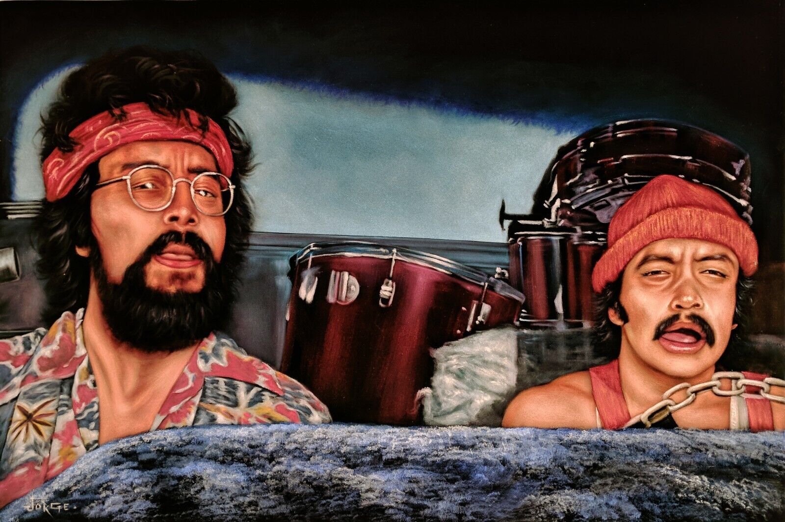 Cheech and Chong: Up in Smoke Original Oil Painting on Black Velvet 24&;x36&;