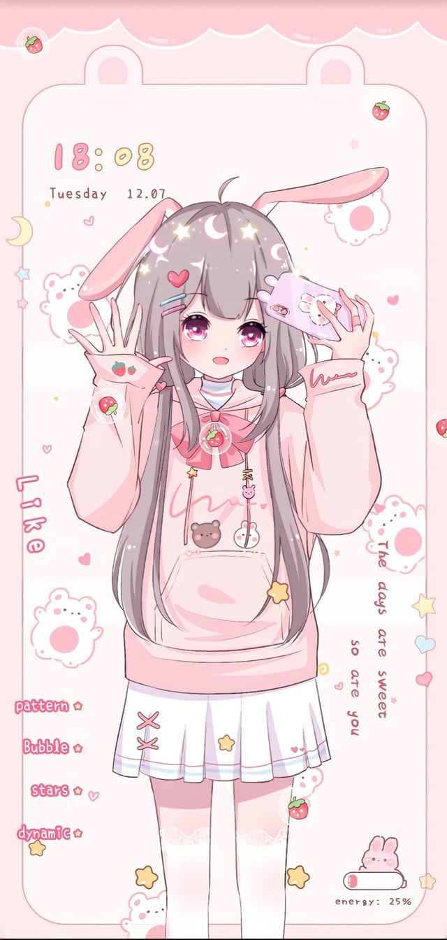 Kawaii anime girl taking photo with cute filters. Mobile wallpaper [1432x3008]