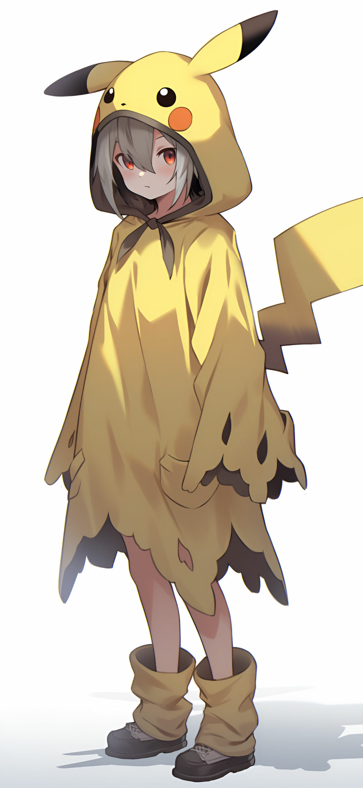 Anime Girl in Pikachu Costume White Wallpaper