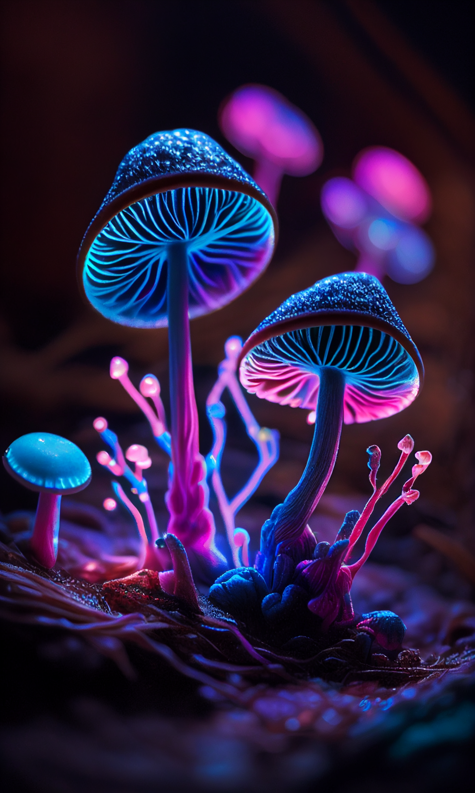 Bioluminescent Art for Phone. Pink Colorful & Luminous. Mushroom Stone Path. What is digital art, Mushroom art, Mushroom wallpaper