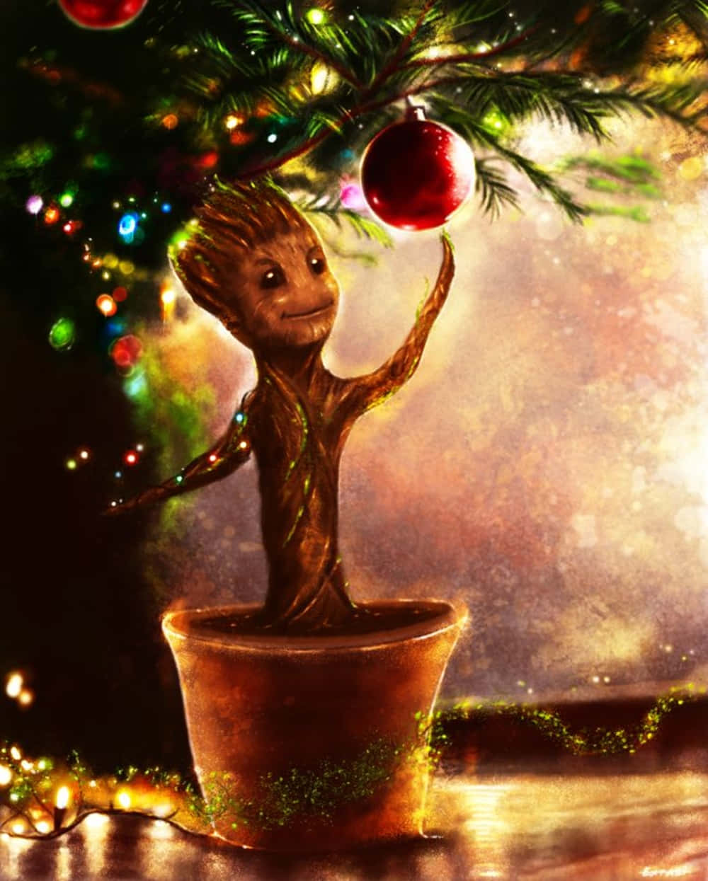 Download Marvel Groot Christmas Ball Wallpaper