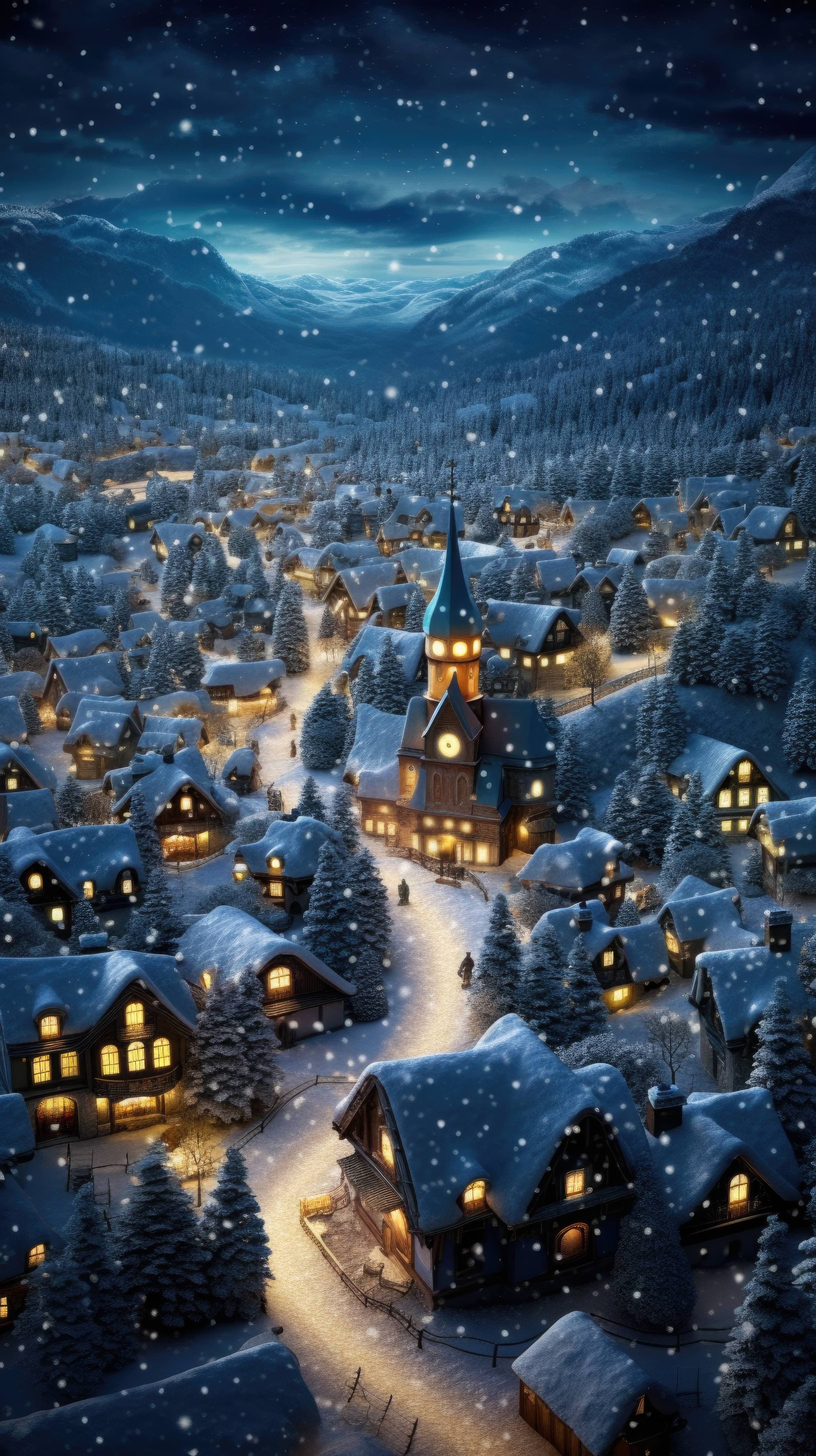 A Snow Covered Mountain Village Aglow With Christmas Lights Portrays A Magical Holiday Oasis Tucked Away In The Wintry Landscape