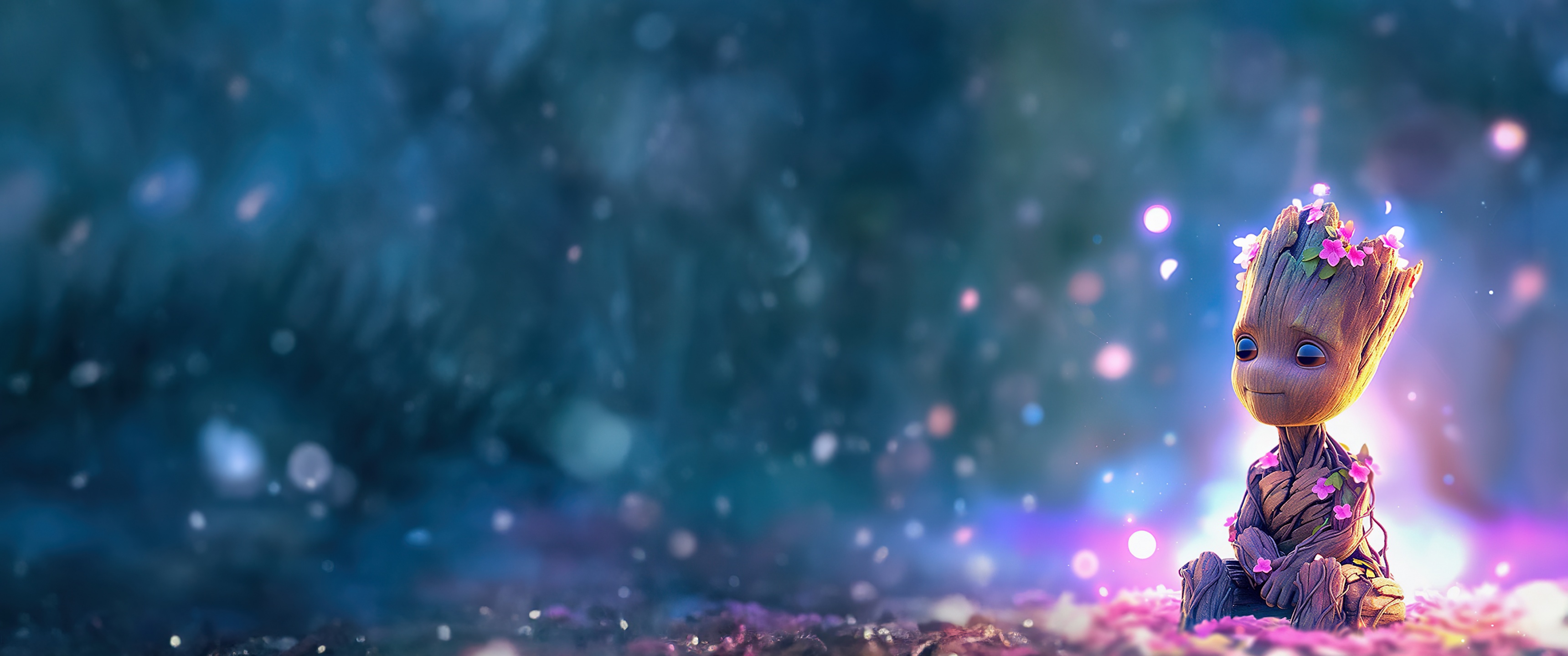 Baby Groot Wallpaper 4K, Flower crown, Cute art, Aesthetic