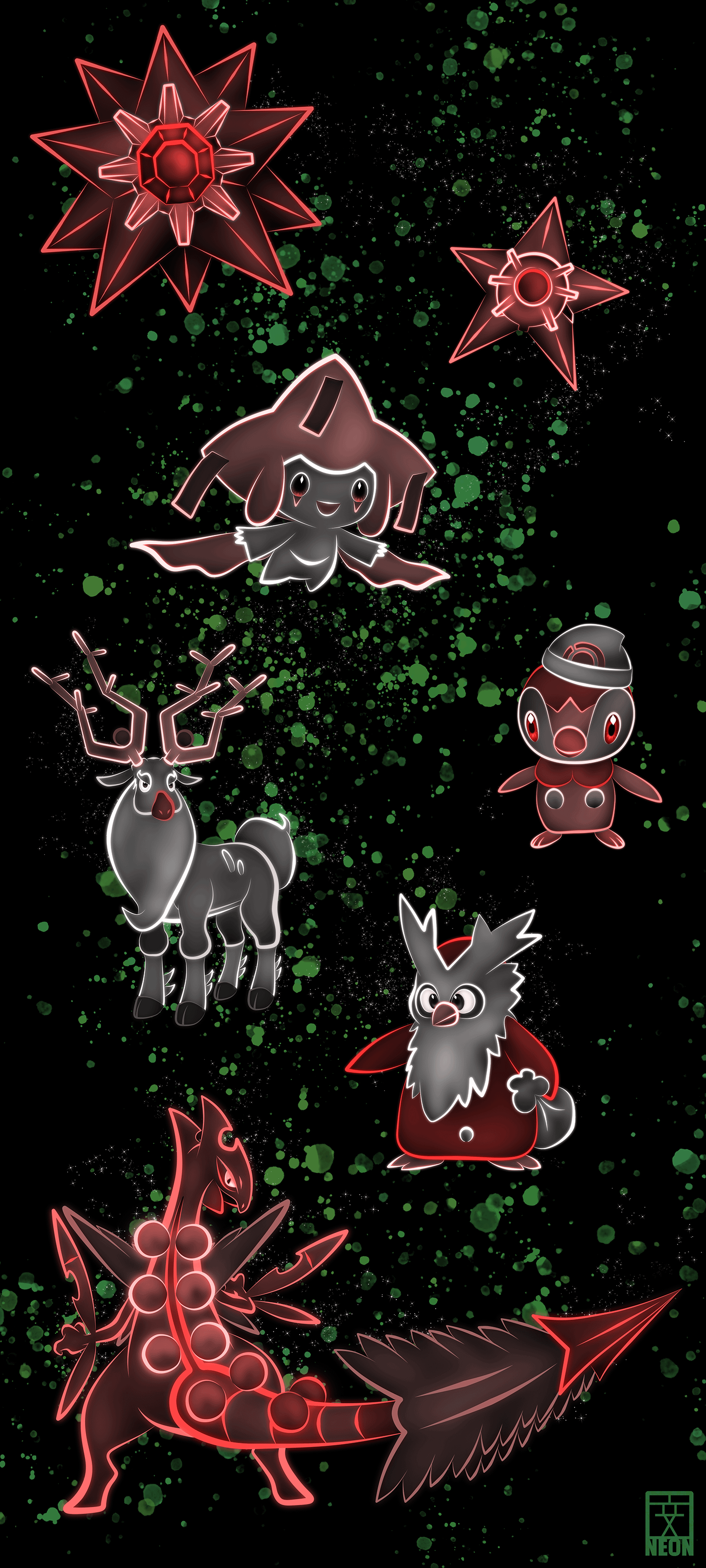 Neon Christmas Pokemon Wallpaper for Phones versions [1440x3200]