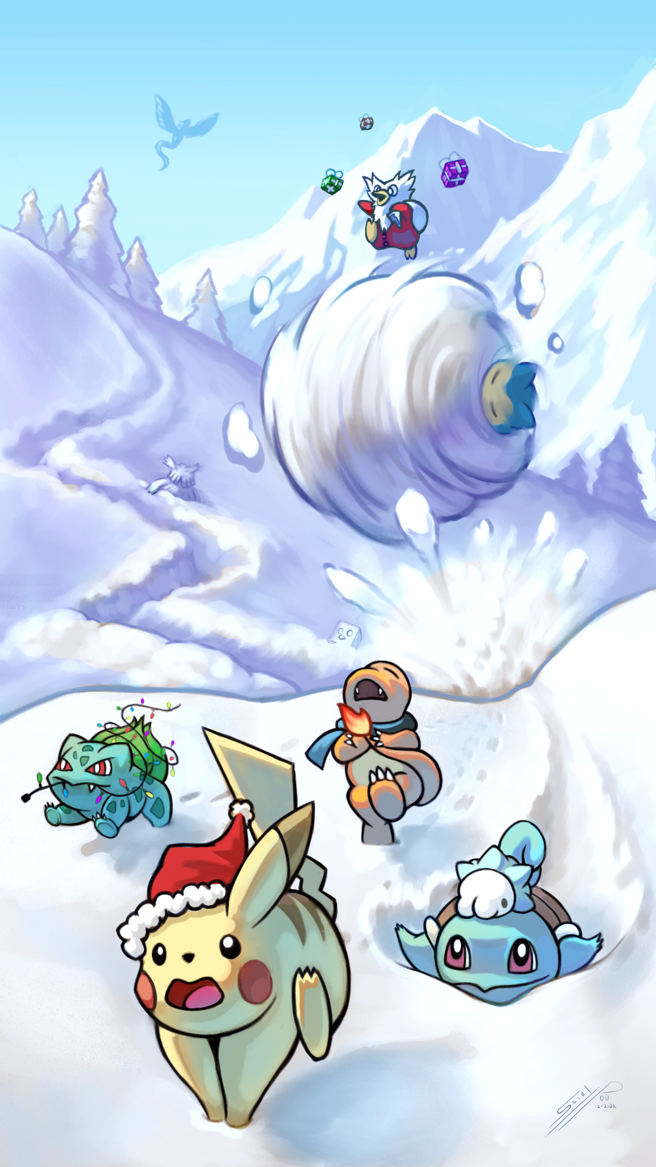 Saidypoo :) I might've missed by a day, but here's a holiday Pokemon phone background for everyone! Merry Christmas and happy holidays. #pokemonart #Pokemon