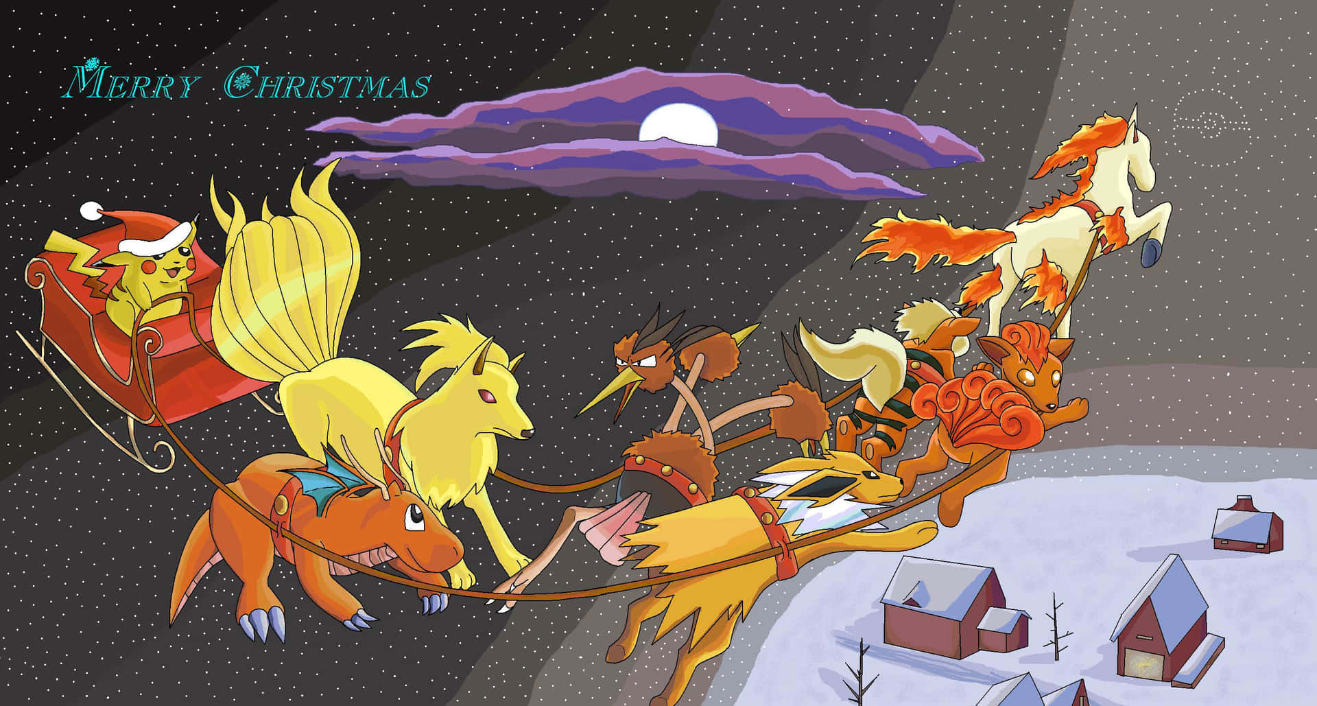 Download Pokémon Christmas Pikachu In Sleigh Wallpaper