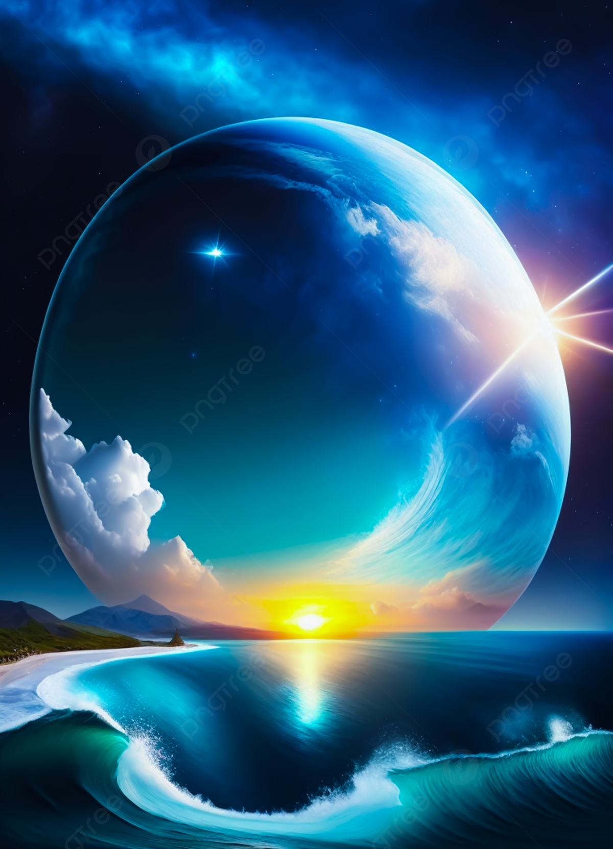 Ocean Landscape Fantasy Art Wallpaper In Outer Space Background Wallpaper Image For Free Download