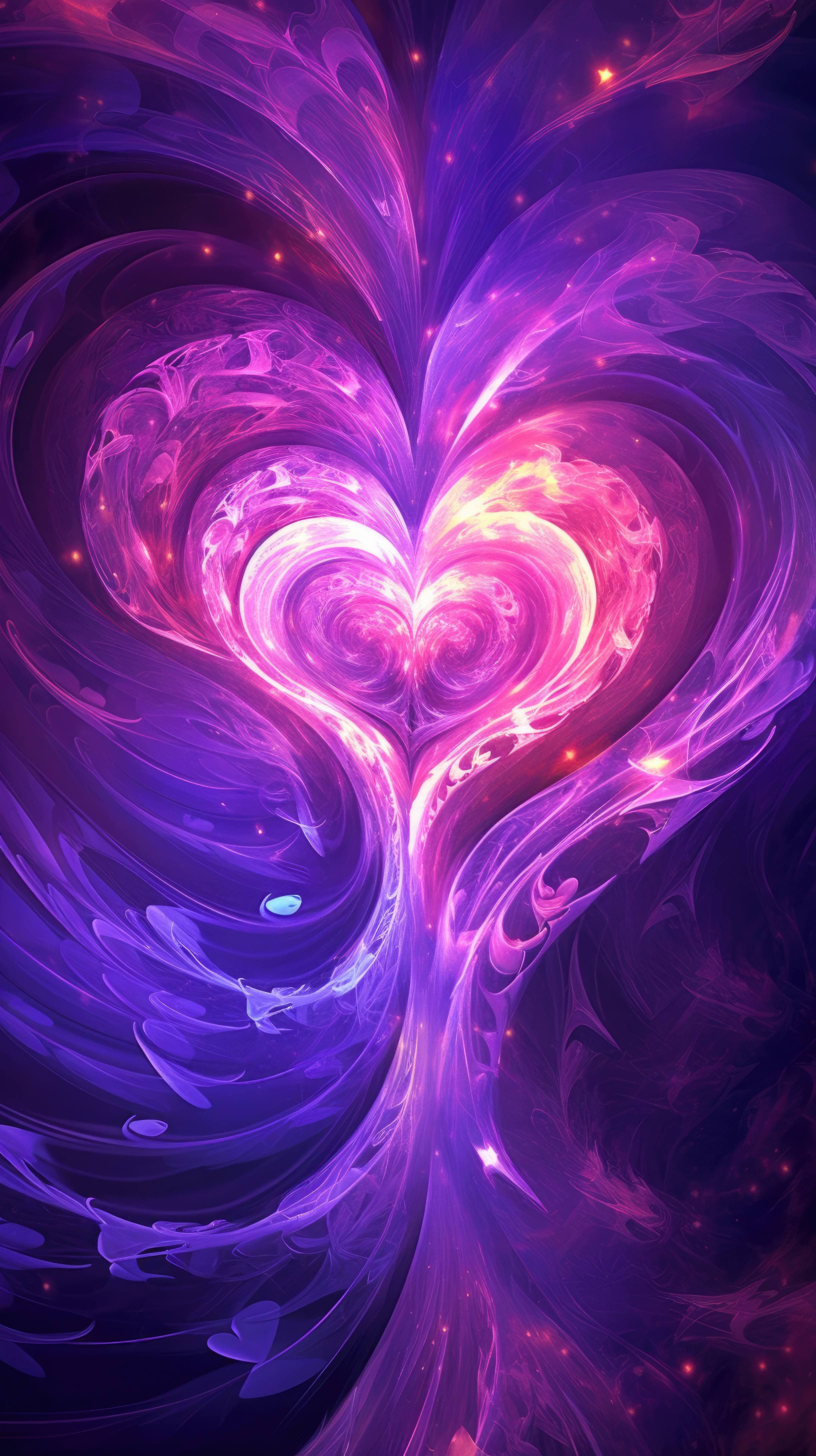 A 4K Ultra HD Mobile Wallpaper With An Abstract Heart Shaped Pattern In Shades Of Purple And Pink, With Swirling And Flowing Lines