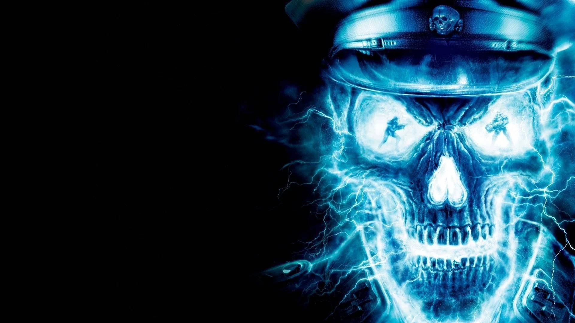 Download Neon Blue Blazing Skull Wallpaper