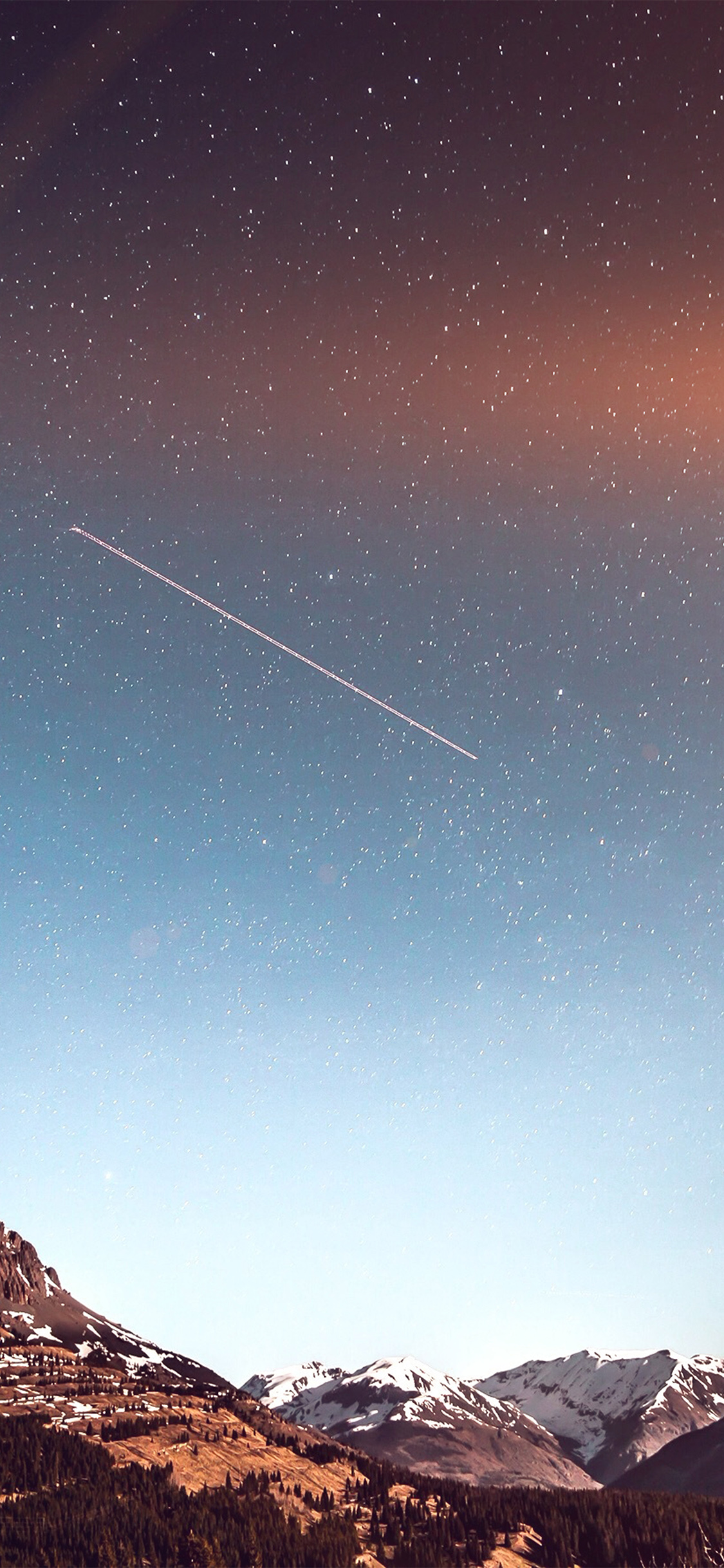 iPhone X wallpaper. shooting star night sky starry mountain flare