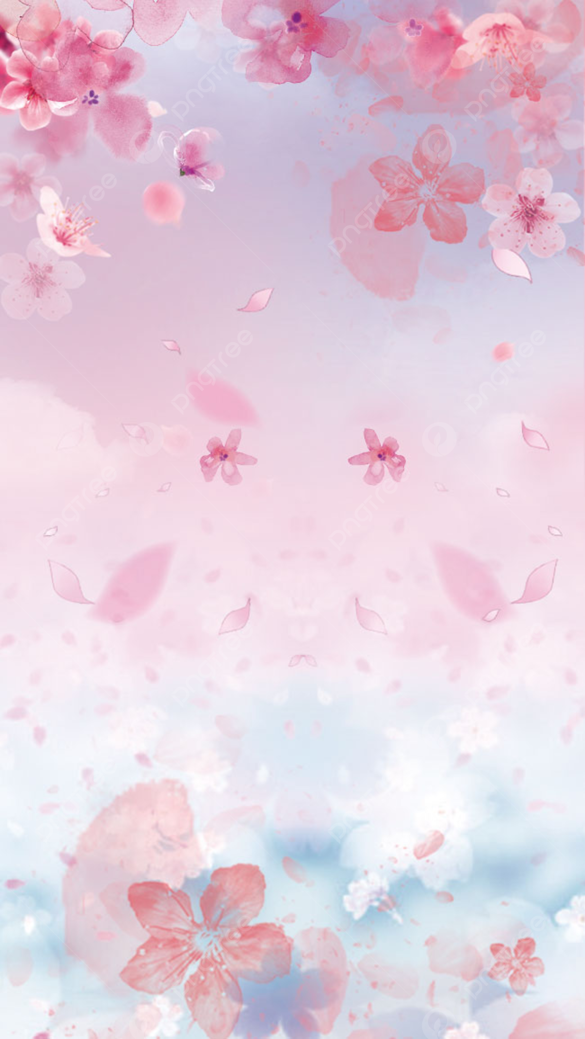 Fresh Literary Floating Cherry Blossom Pattern H5 Background Element Wallpaper Image For Free Download