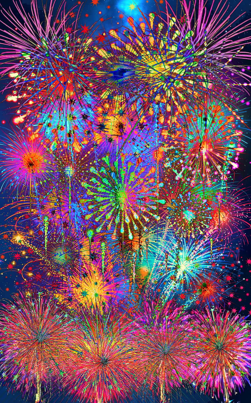 Download Rainbow Colored Fireworks Display Portrait Wallpaper