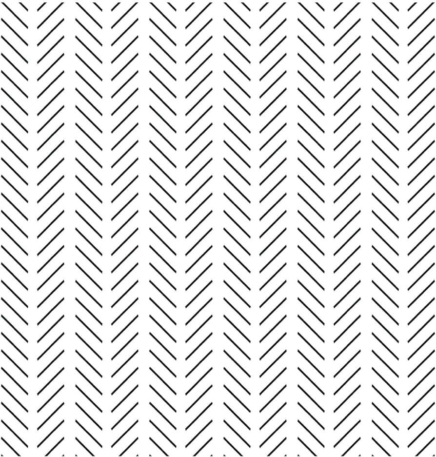 Simple Minimalist Black White Peel And Stick Wallpaper Herringbone Stencil Lines Geometry Prepasted Self Adhesive Wall Decor, 14.5 Square Ft Roll