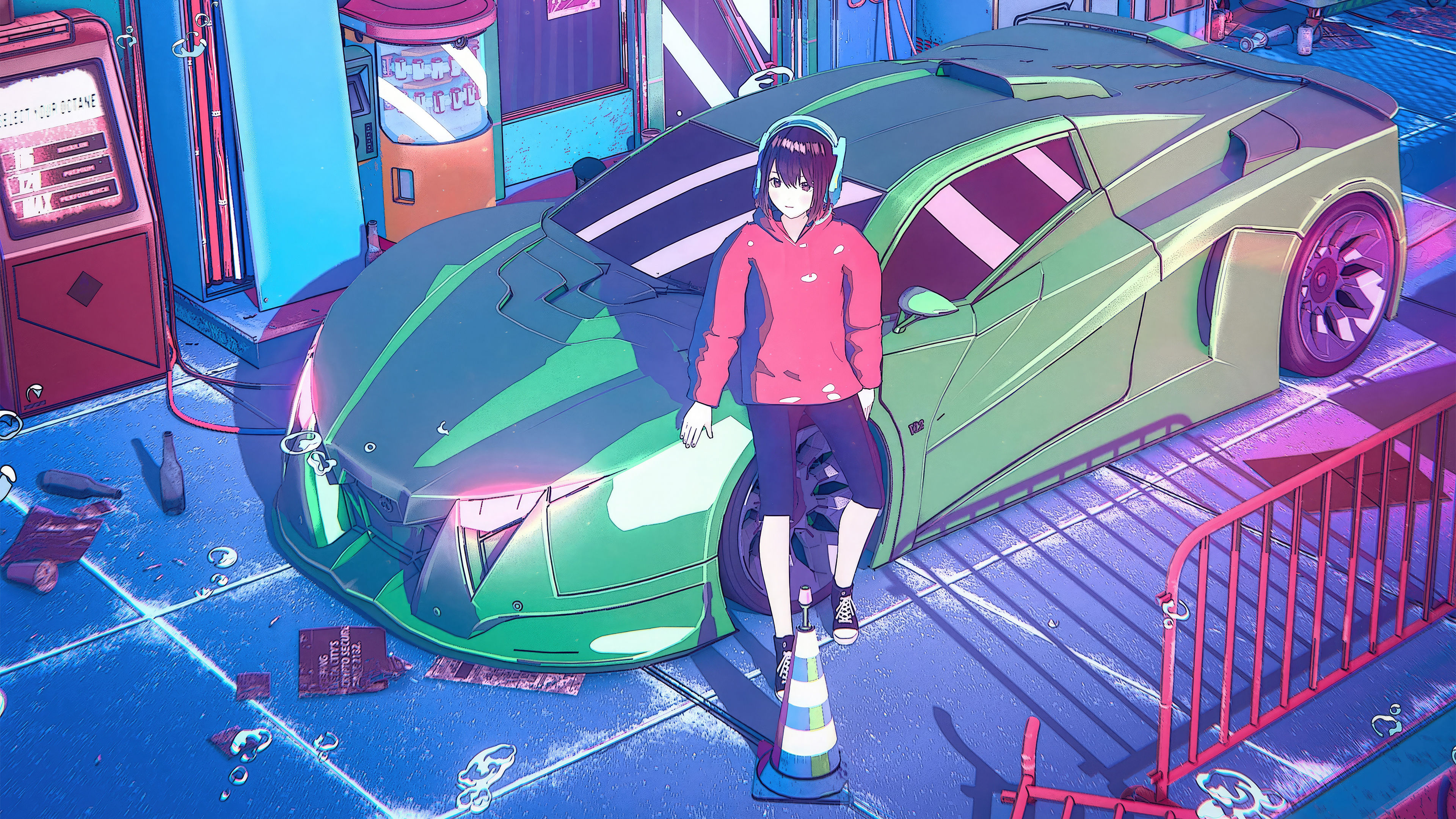 Lofi Day Girl With Lamborghini, HD Anime, 4k Wallpaper, Image, Background, Photo and Picture