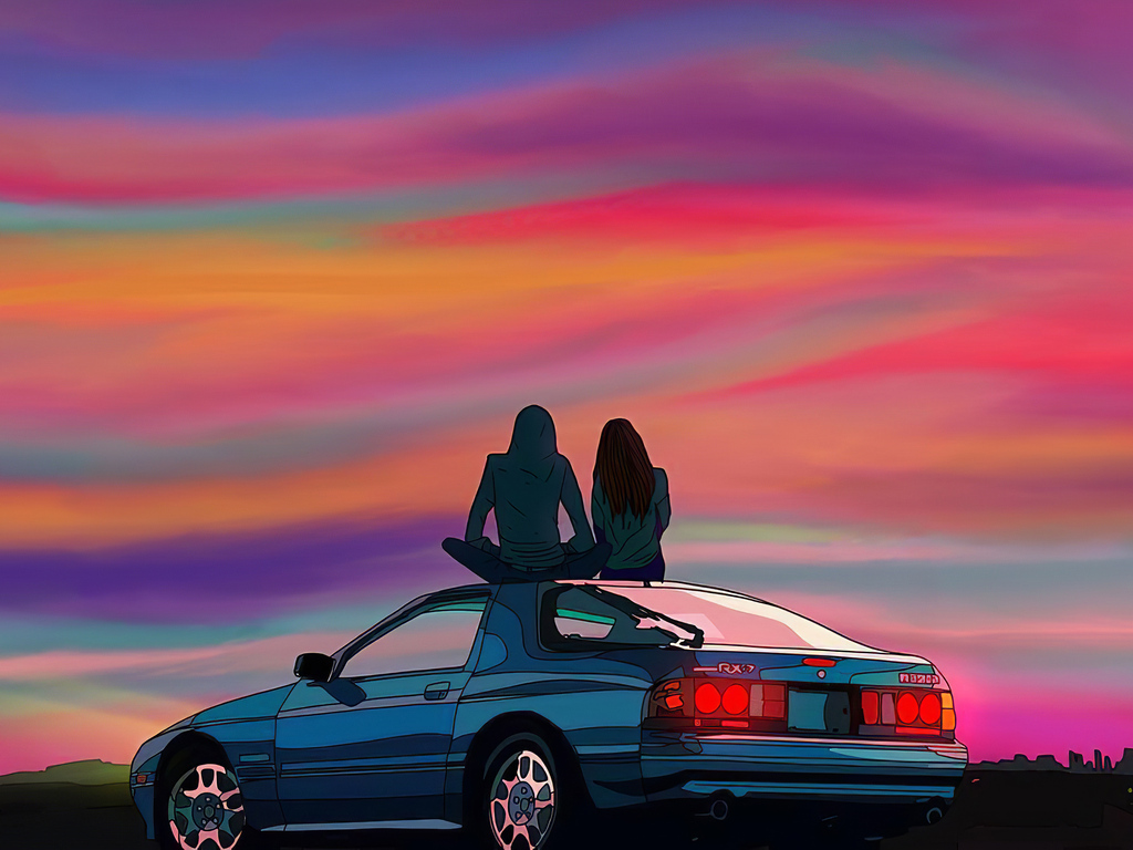 Couple Sitting On Car Evening Talks 4k 1024x768 Resolution HD 4k Wallpaper, Image, Background, Photo and Picture