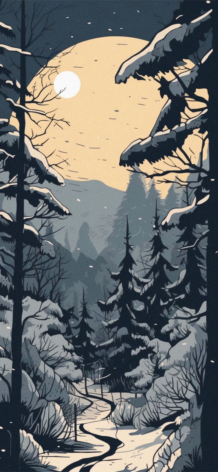 Full Moon And Winter Forest Wallpaper