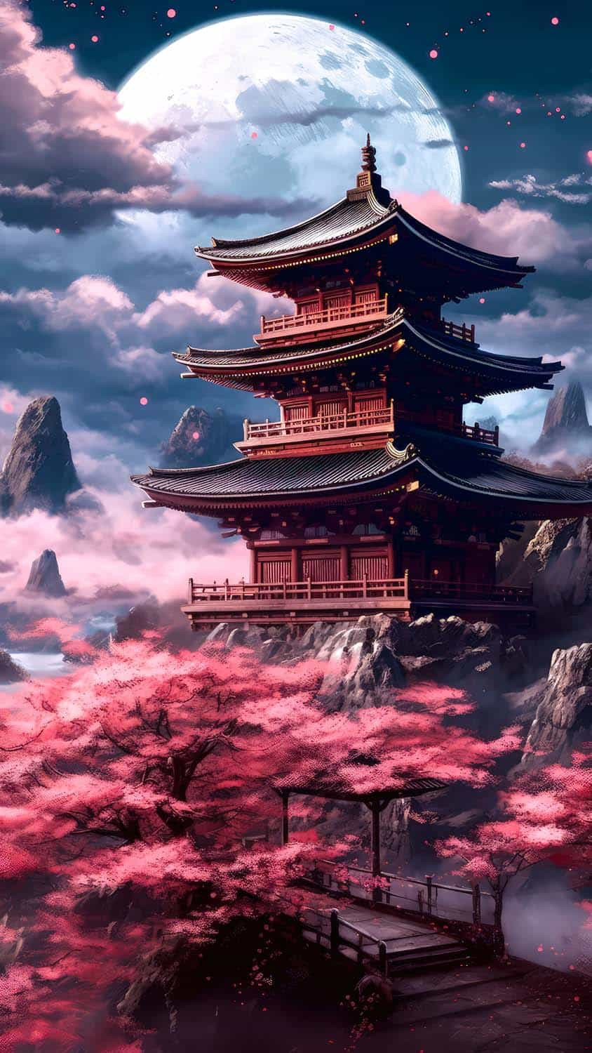 Japan Temple Moon iPhone Wallpaper HD Wallpaper. Beautiful landscape wallpaper, Japan temple, Pretty landscapes