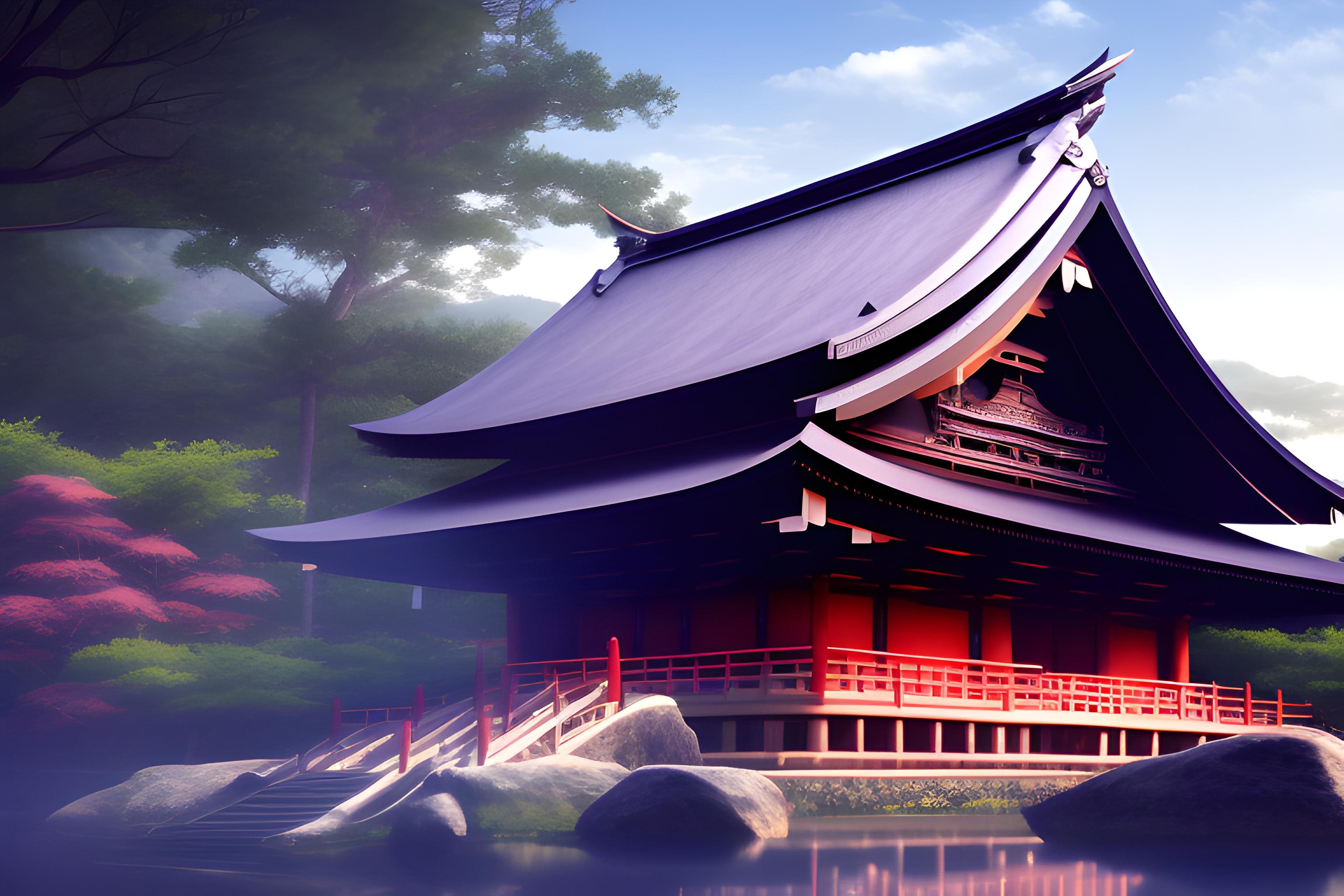 4k wallpaper of a japanese temple hidden on a mountain forest. Wallpaper .ai