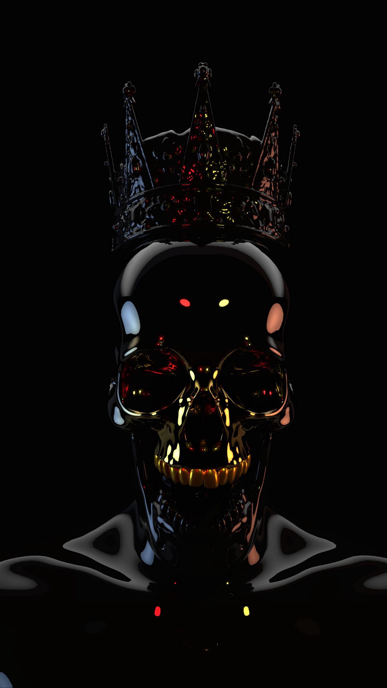 Download wallpaper 1350x2400 skull, black, dark, crown, 3D iphone 8+/7+/6s+/for parallax HD background