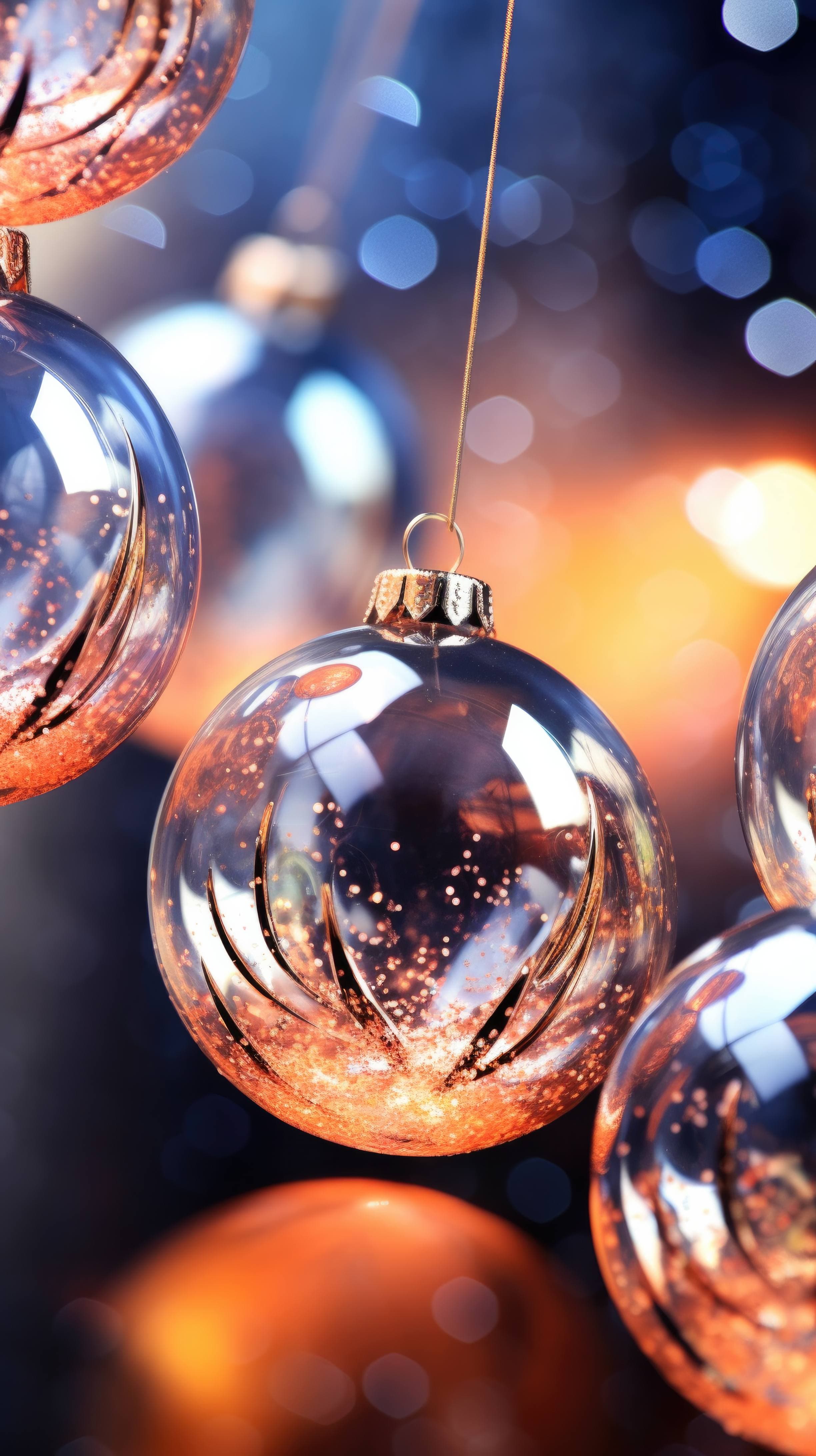 A mobile wallpaper of sparkling Christmas ornaments