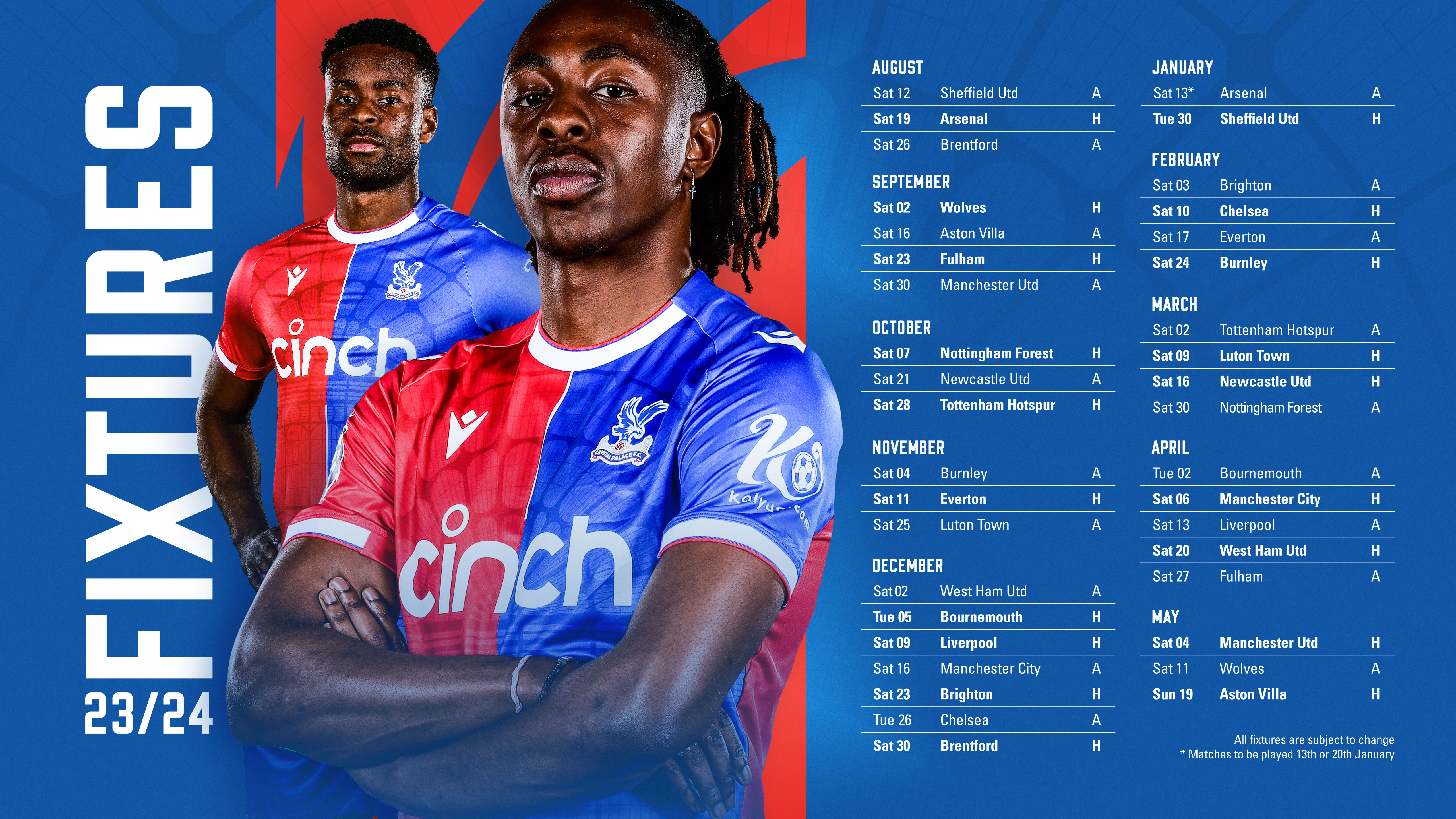 Crystal Palace's 2023 24 Premier League Fixtures Revealed Palace F.C
