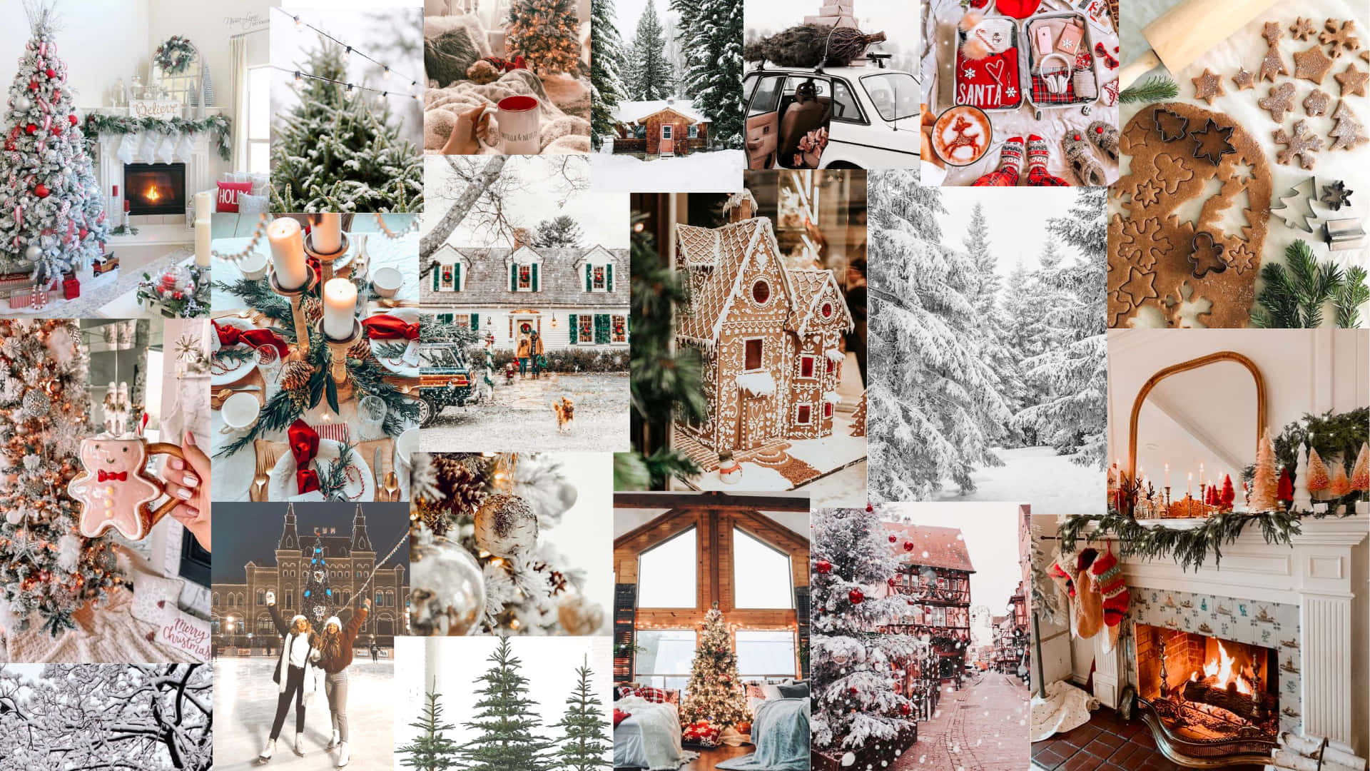 Download Christmas Collage With Christmas Trees And Decorations Wallpaper