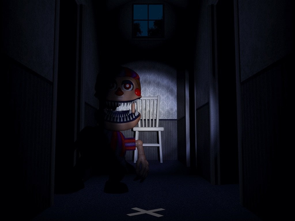 Nightmare BB's head is also connected to his jaw in the close left hallway