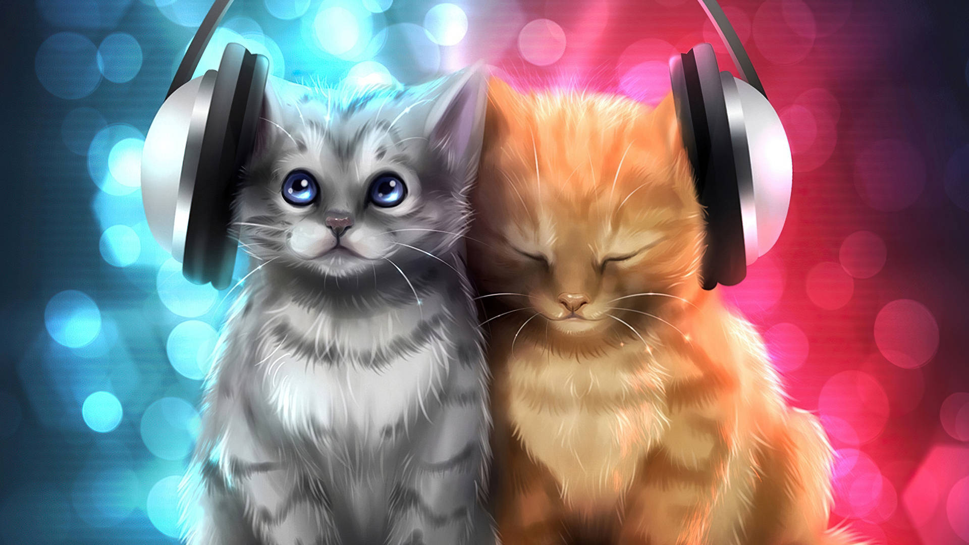 Download Aesthetic Cats With Headphones Wallpaper