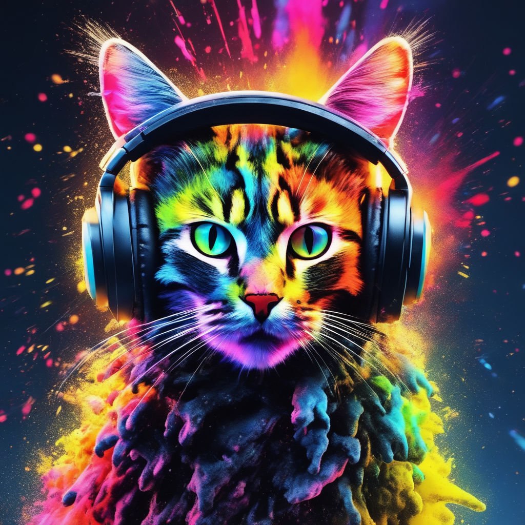 colorful cute Torishell Cat with sunglasses and headphones