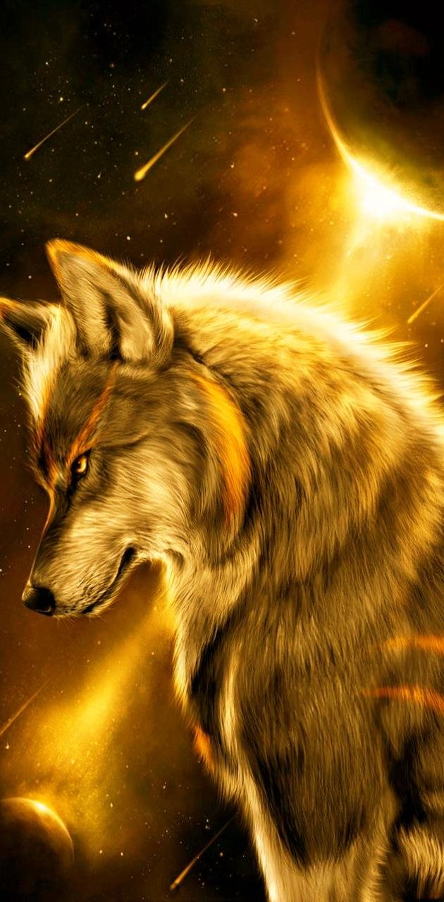 Fantasy wolf with galaxy background Wallpaper Download