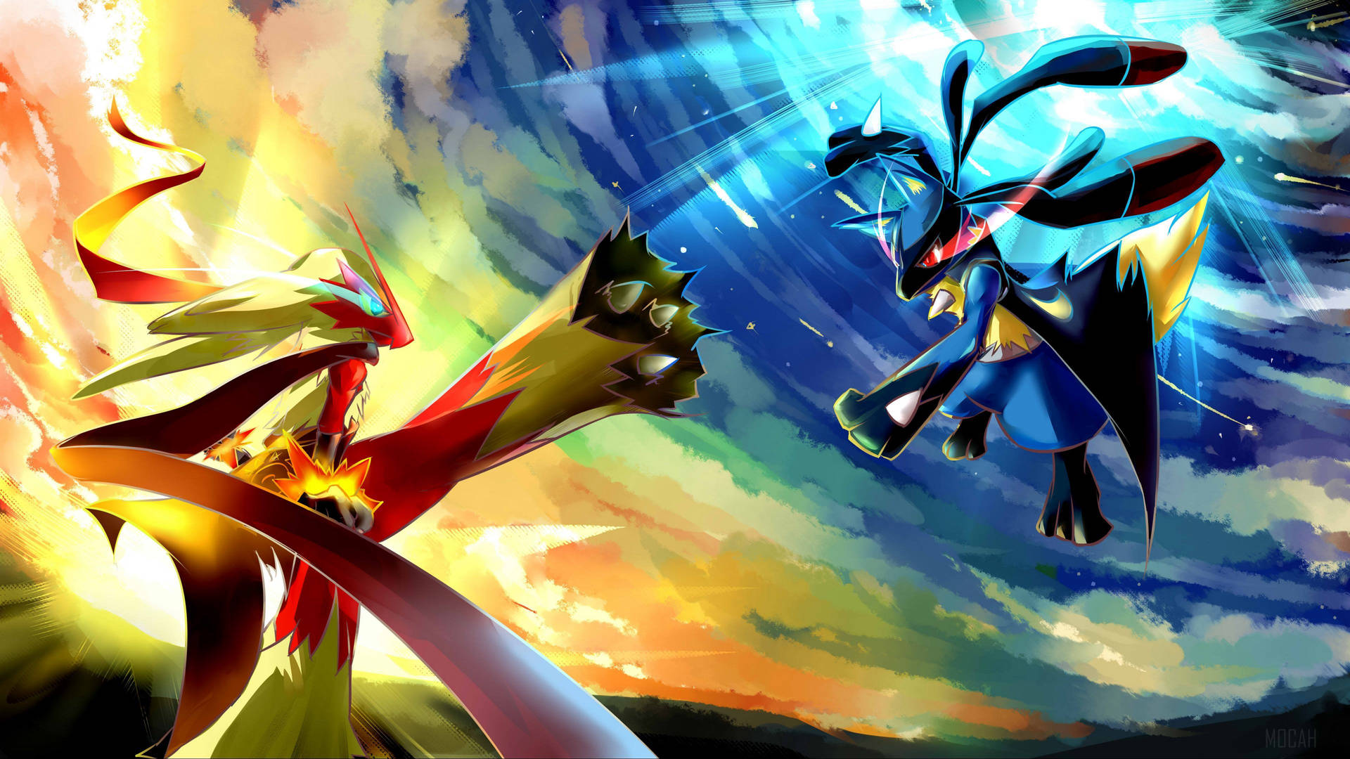 Download Legendary Pokémon Go Head To Head: It's Lucario Vs Blaziken Wallpaper