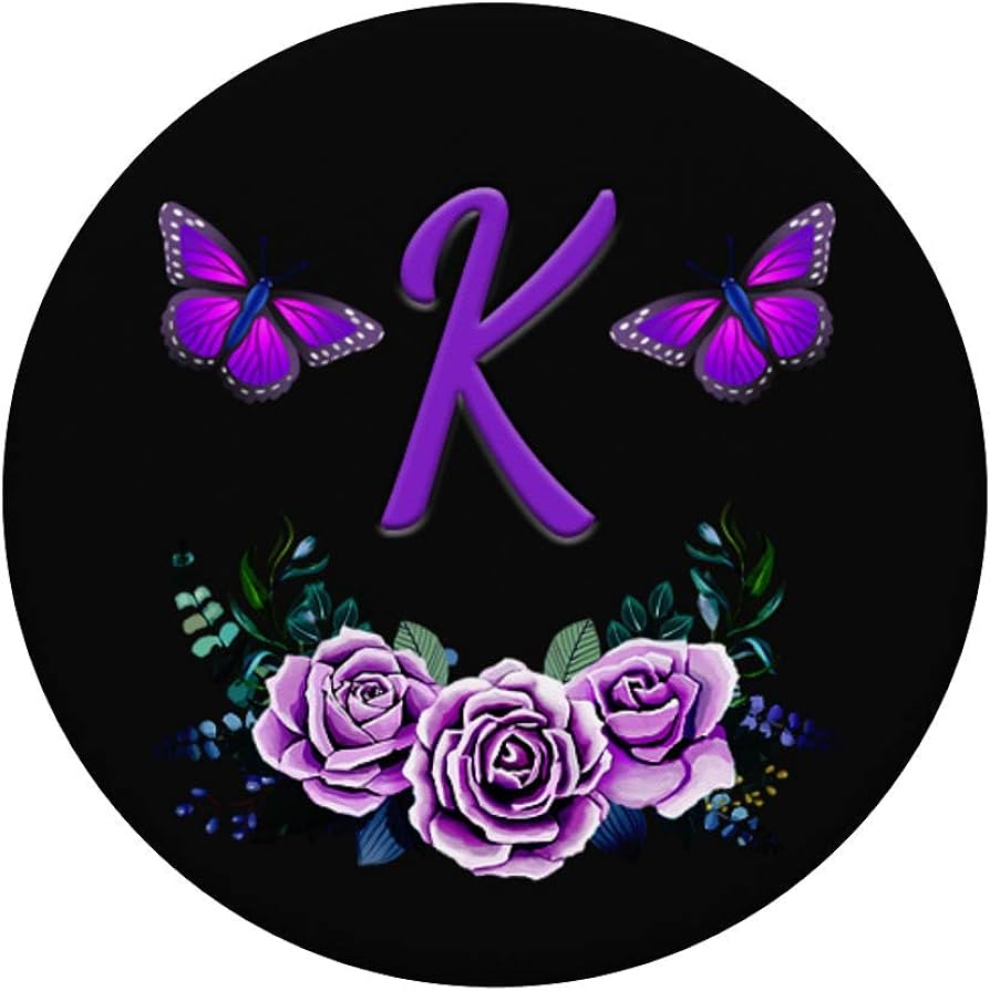 Letter K Purple Butterfly With Black Gift Initial Monogram PopSockets PopGrip: Swappable Grip for Phones & Tablets, Cell Phones & Accessories
