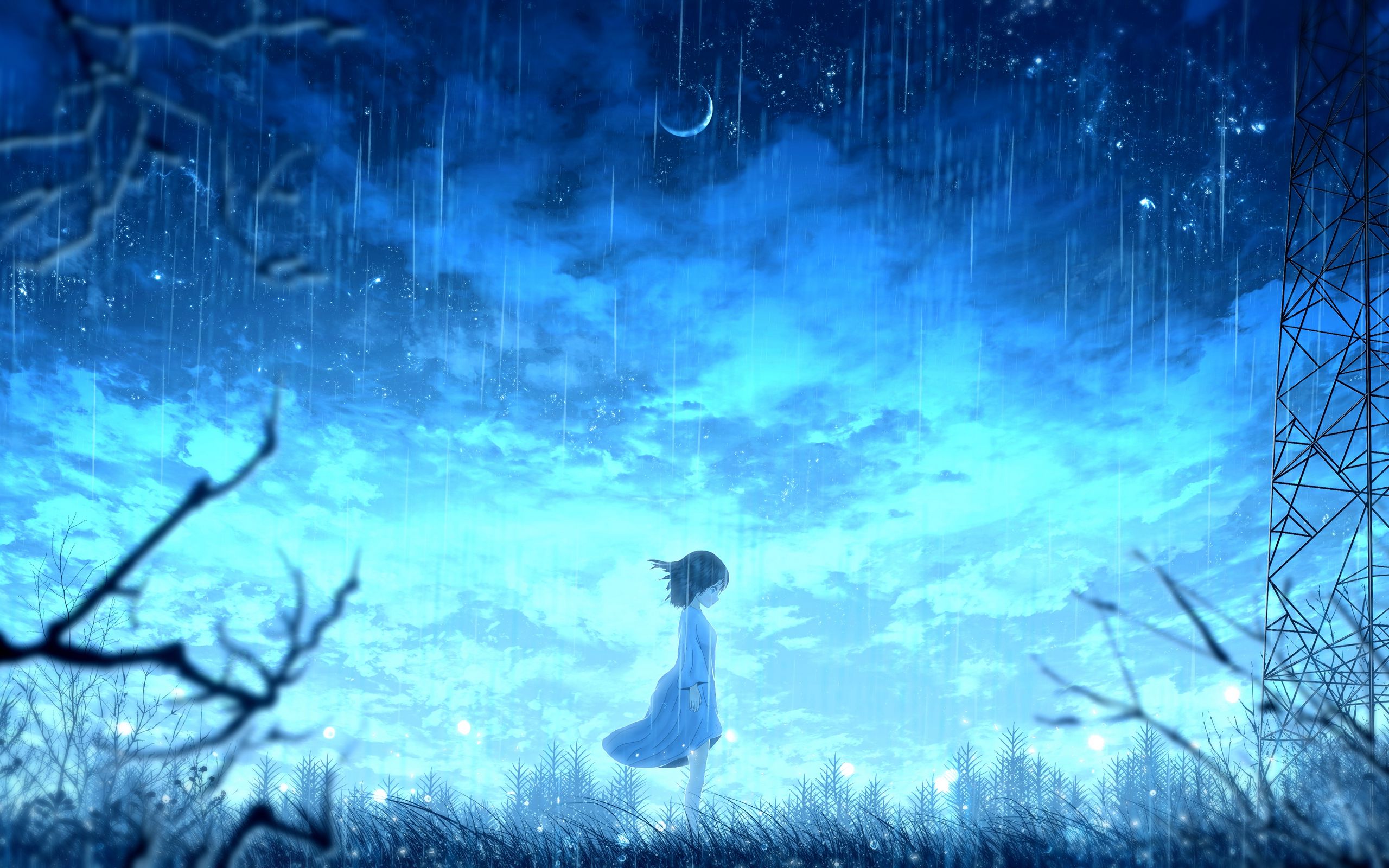 Download wallpaper 2560x1600 girl, rain, anime, light, bright widescreen 16:10 HD background