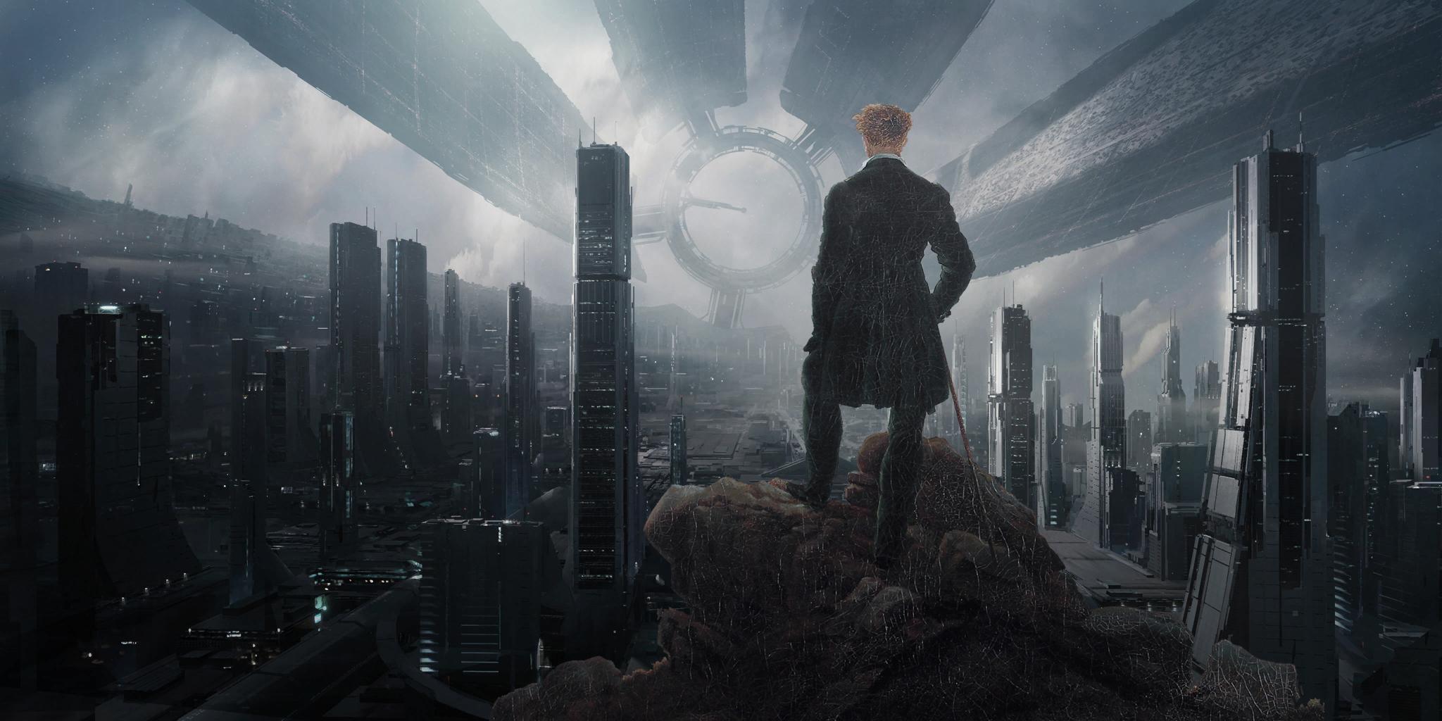 Beautiful mashup wallpaper. Citadel view + Wanderer Above the Sea of Fog