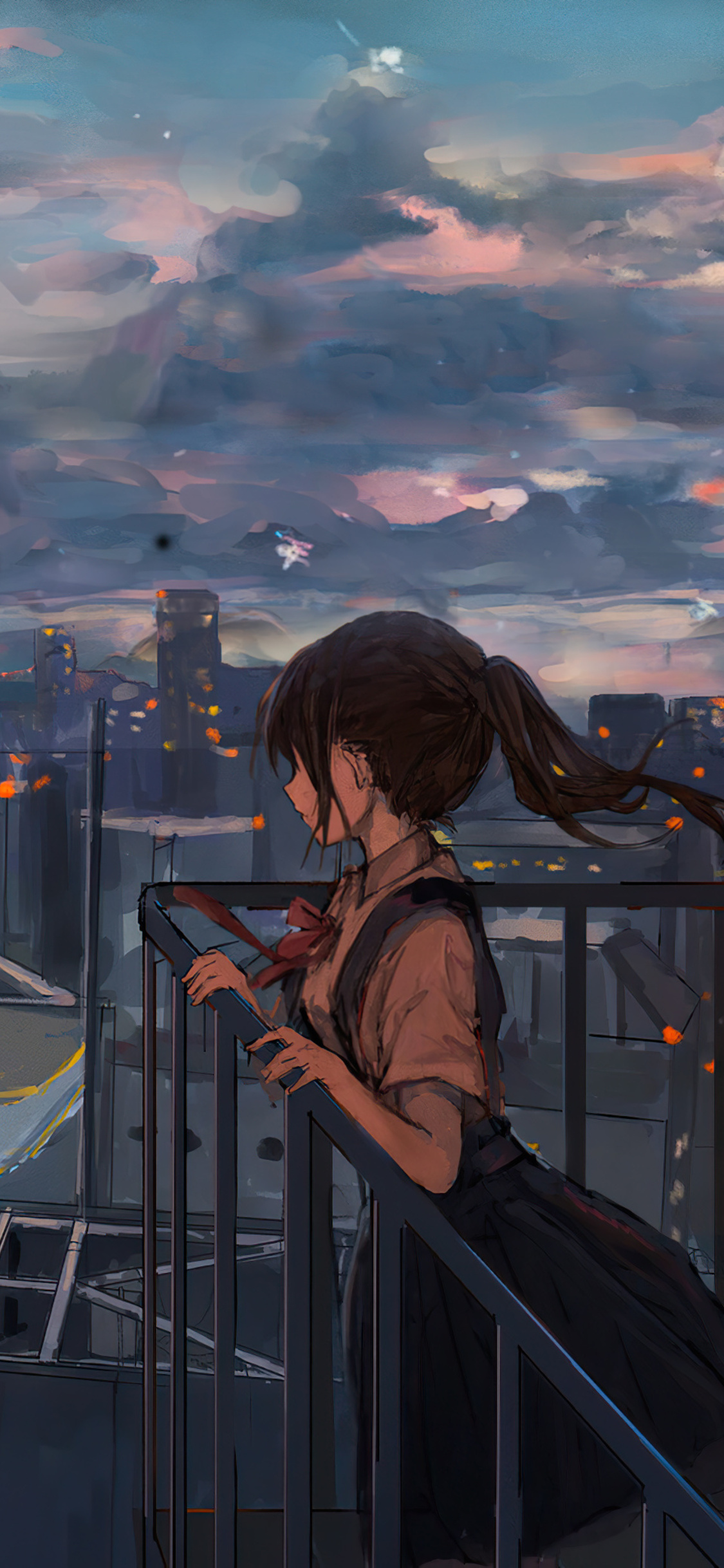 Cityscape Sky Anime Girl Peace Alone 4k iPhone XS, iPhone 10, iPhone X HD 4k Wallpaper, Image, Background, Photo and Picture