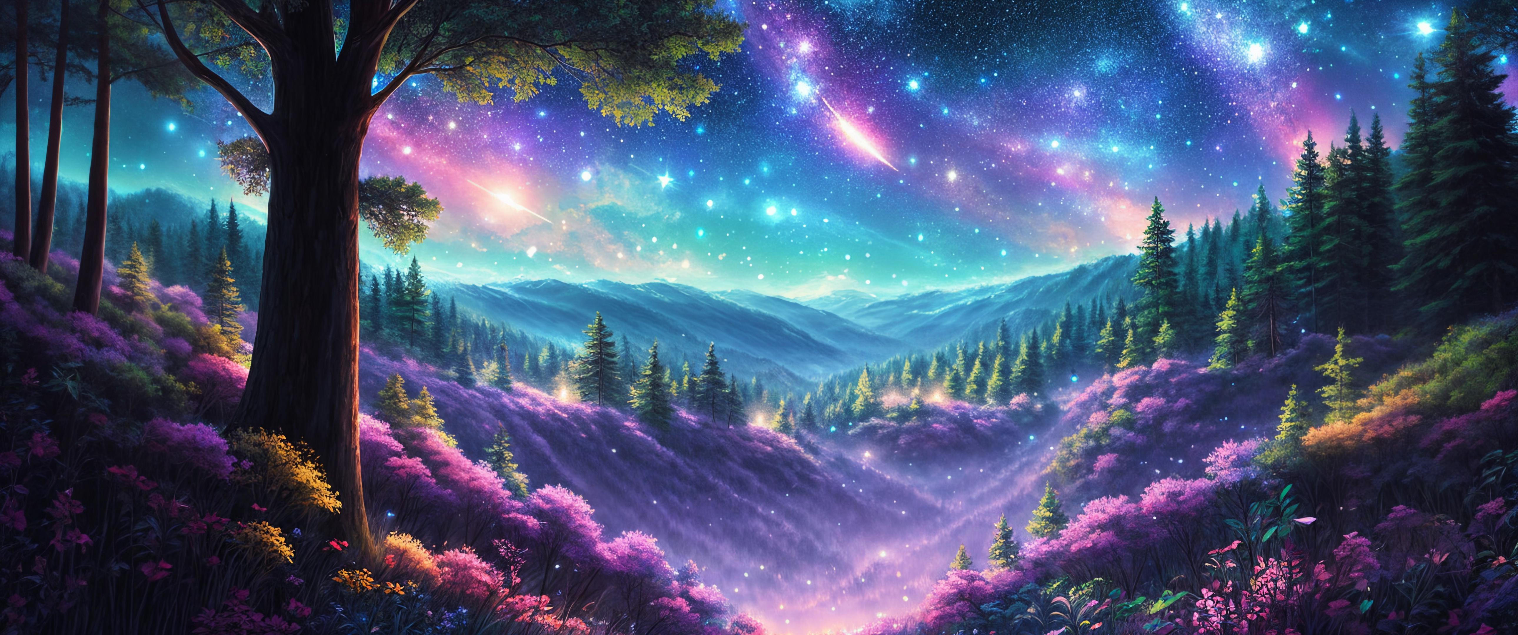 Dreamlike night forest [5160x2160]