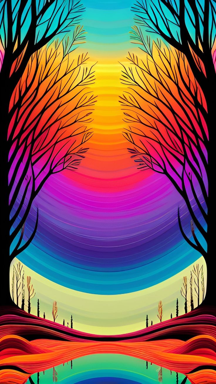 Rainbow forest vector drawing wallpaper. Beautiful wallpaper background, Drawing wallpaper, Nature photography