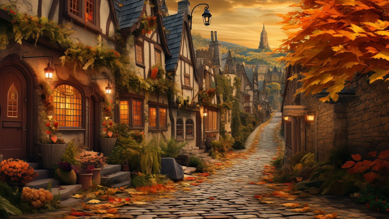AUTUMN VILLAGE ASMR Ambience Wind & Crunchy Leaves, Village Sounds, Horses