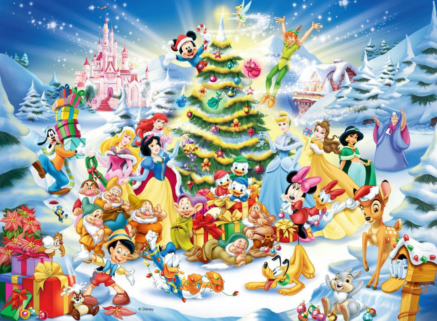 Download Disney Christmas Famous Characters Wallpaper