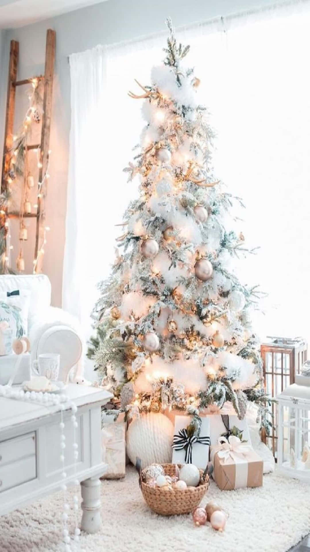 Download Rose Gold White Christmas Tree Wallpaper