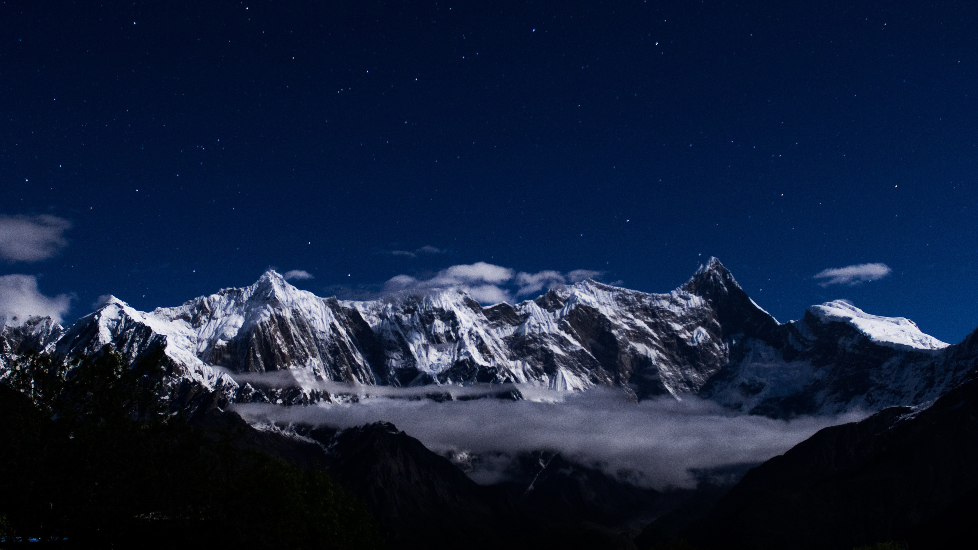 wallpaper for desktop, laptop. mountain snow dark winter sky star