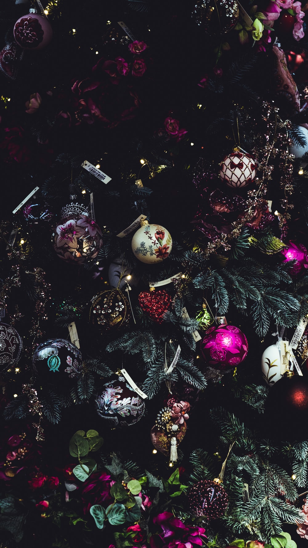 Christmas Tree And Assorted Color Christmas Baubles Photo