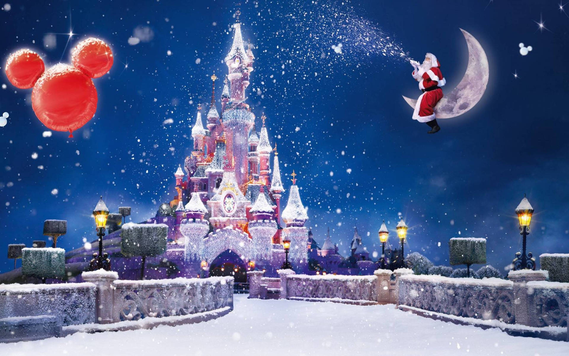 Download Disney Christmas Santa In Disney Castle Wallpaper