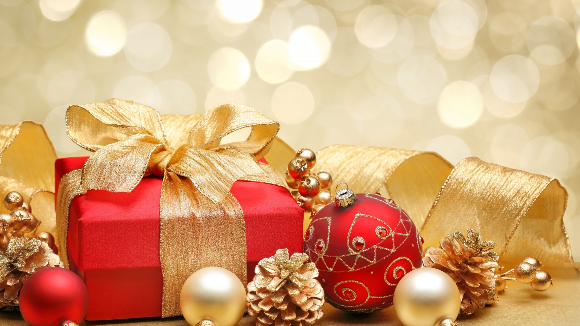 Christmas Gift Box and Decorations 1920 x 1080 HDTV 1080p Wallpaper