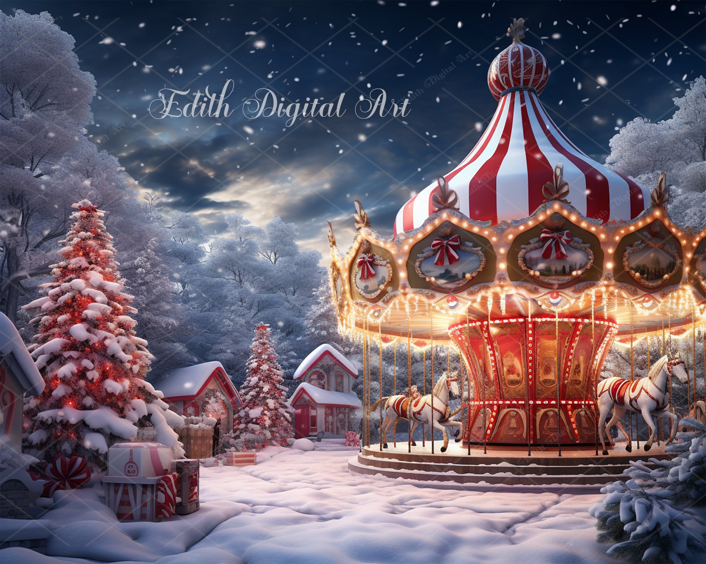 Christmas Digital Backdrop Christmas Carousel Digital