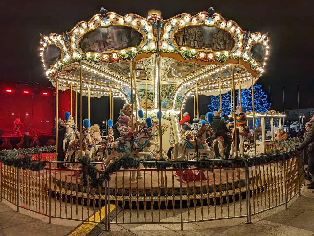 Carousel at the Christmas Market located at the pier in So