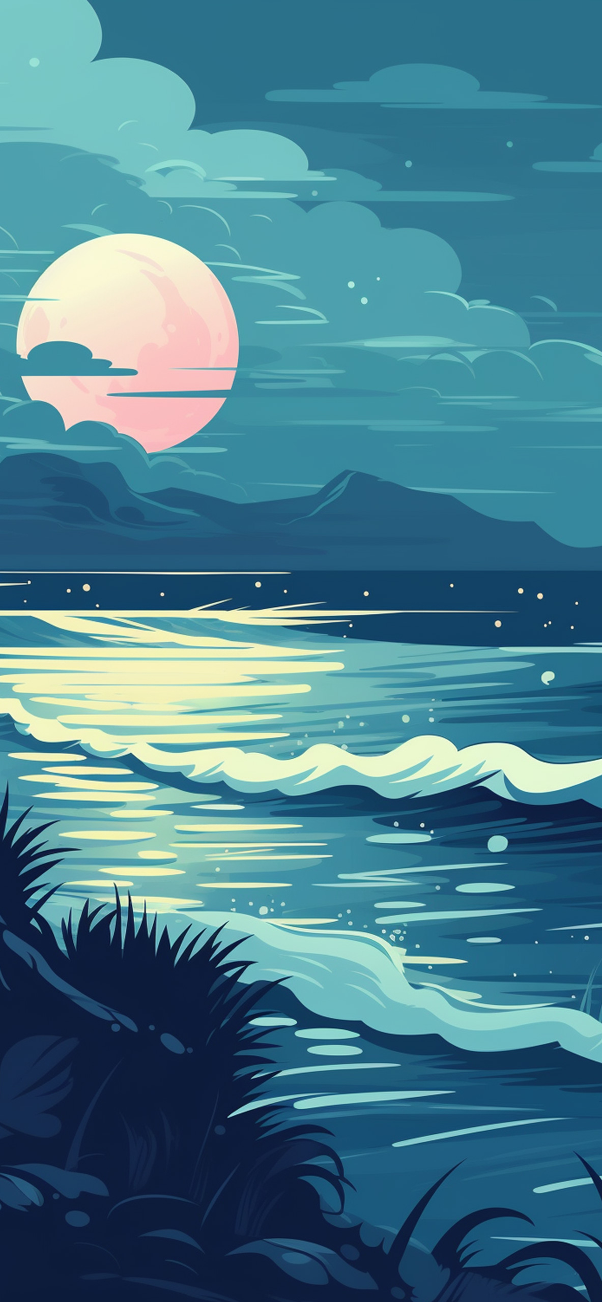 Moon & Sea Blue Wallpaper & Sea