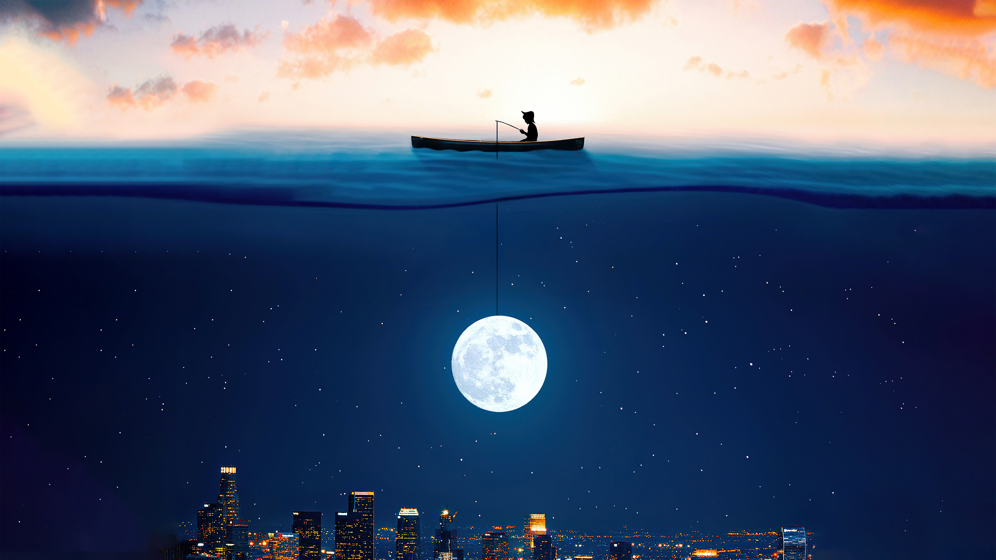 Catching The Moon In Ocean 5k 4k HD 4k Wallpaper, Image, Background, Photo and Picture