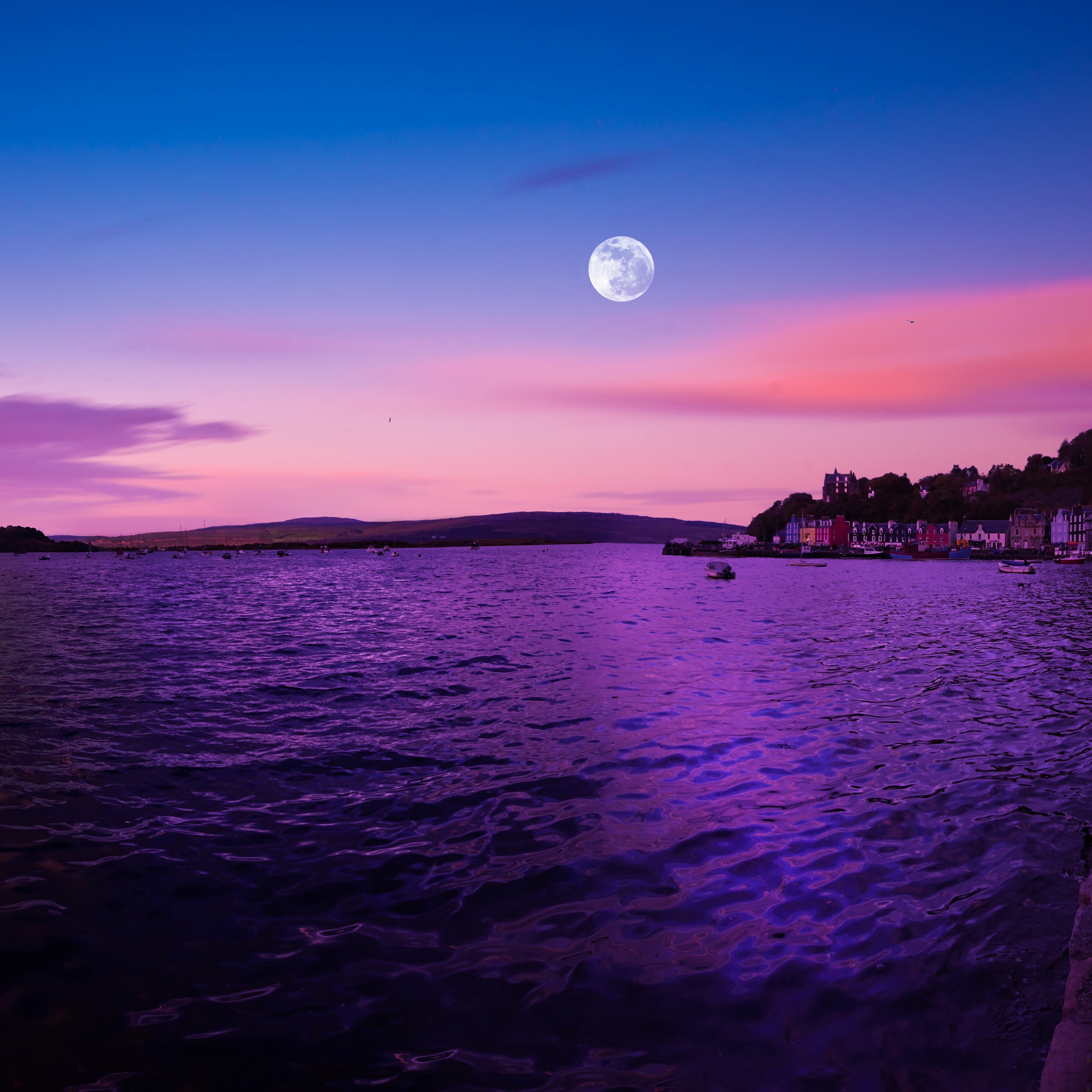 Puple Ocean Dusk Full Moon iPad