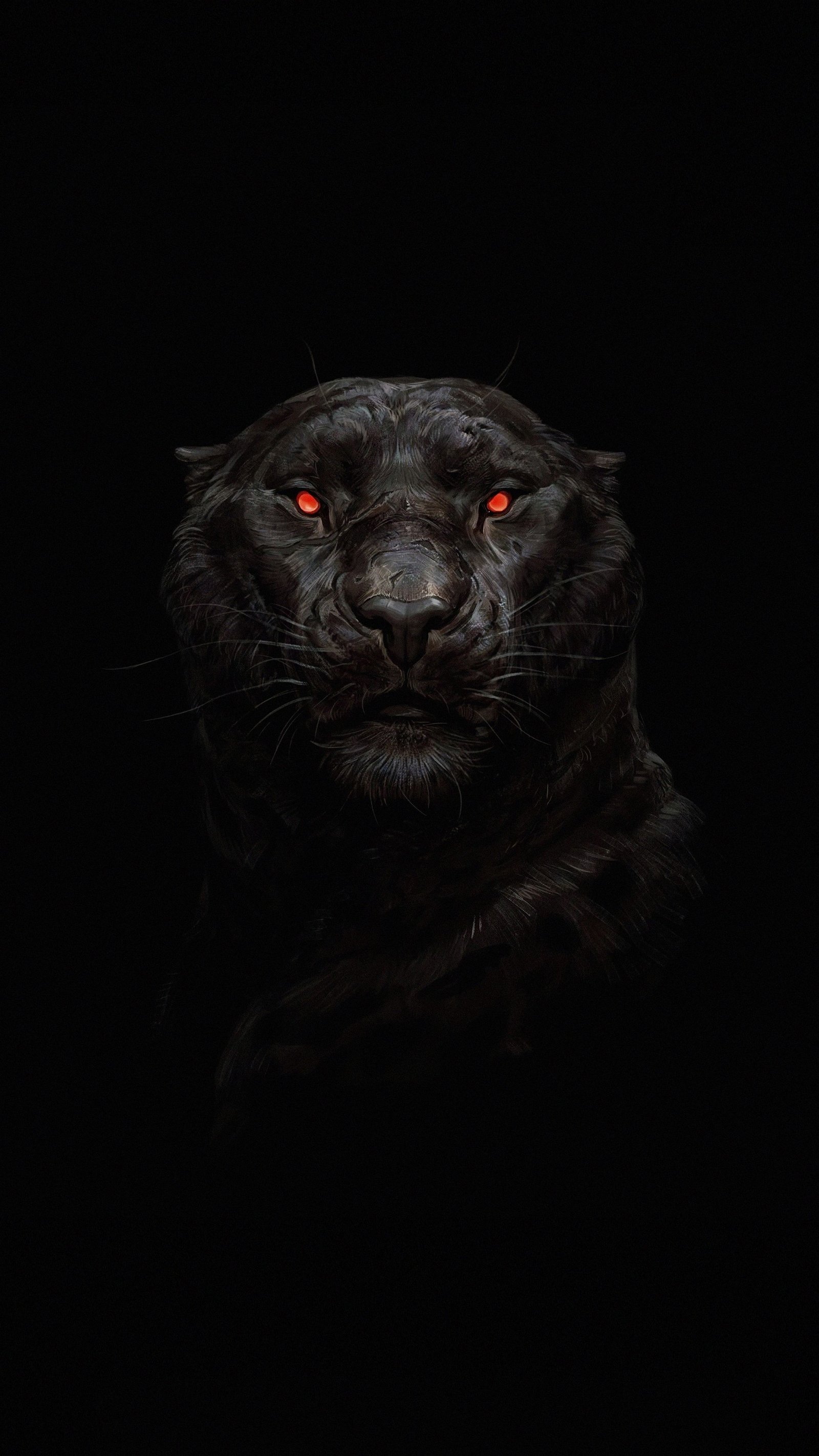 A Black Leopard With Red Eyes On A Dark Background Wallpaper Download